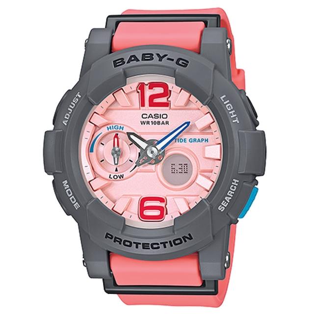 【CASIO 卡西歐】BABY-G 俏麗時尚運動錶-粉橘X灰(BGA-180-4B2)