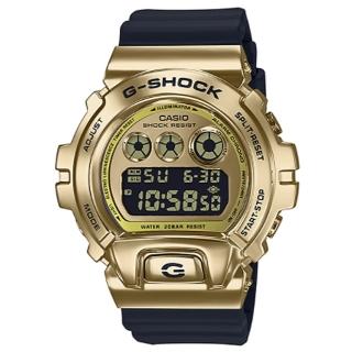 【CASIO 卡西歐】G-SHOCK 經典6900復古金屬框25周年潮流運動電子錶-黑X金(GM-6900G-9)