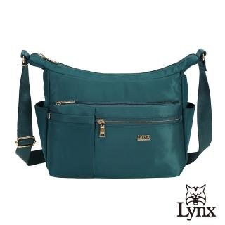 【Lynx】美國山貓輕量尼龍布包多隔層機能斜背包(墨綠色)