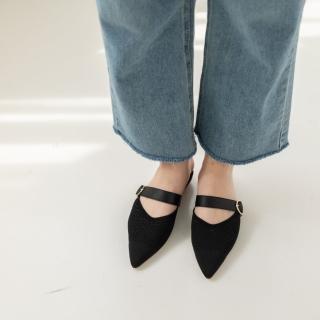 【WYPEX】尖頭針織低跟穆勒鞋女氣質涼拖鞋(百搭黑色)