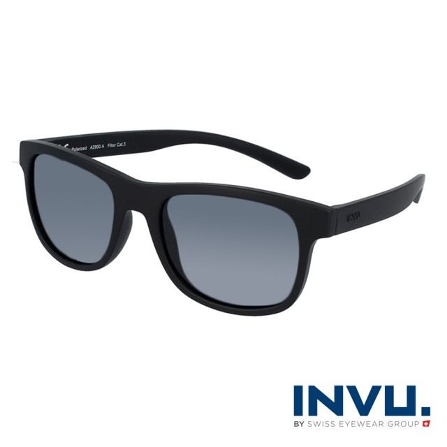 【INVU】瑞士成熟運動感偏光太陽眼鏡(啞光黑+透黑鏡片 A2900A)