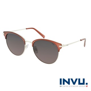 【INVU】瑞士輕透感貓眼眉框偏光太陽眼鏡(紅棕/金 B1114B)