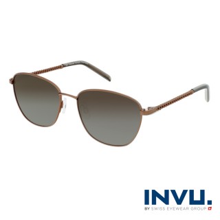 【INVU】瑞士圓框復古麻花鏡腳偏光太陽眼鏡(古銅 B1127B)
