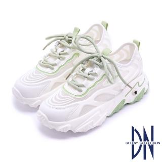 【DN】老爹鞋_真皮拼接星光網布造型厚底休閒鞋(白綠)