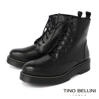 【TINO BELLINI 貝里尼】歐洲進口厚挺牛皮個性馬丁綁帶短靴FWMV0001(黑)