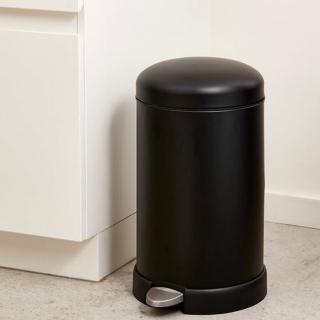 【YU Living 信歐傢居】北歐工業風緩降蓋腳踏雙層設計垃圾桶(12L/中/黑色)