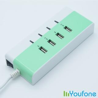 【Youfone】USB智慧充電座加贈繽紛馬卡龍充電線(蘋果綠)