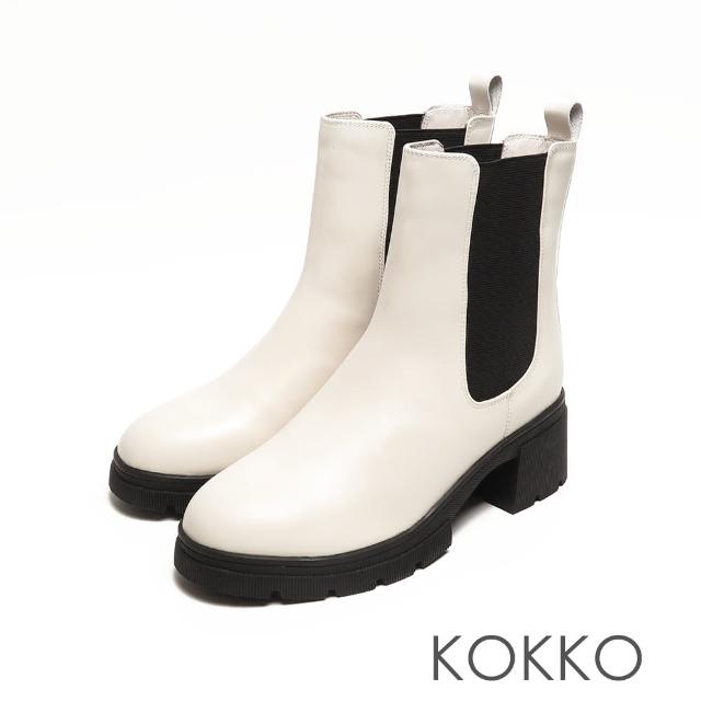 【KOKKO 集團】歐美率性真皮切爾西厚底短靴(白色)