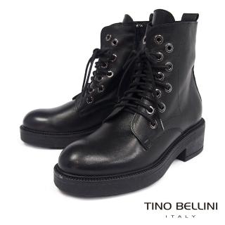 【TINO BELLINI 貝里尼】義大利進口交錯鞋帶厚底中跟短靴FNV0002(黑)