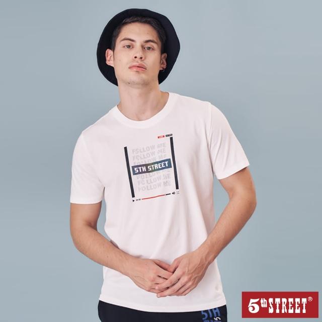 【5th STREET】男裝潮視頻印花短袖T恤(白色)