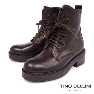 【TINO BELLINI 貝里尼】義大利進口交錯鞋帶厚底中跟短靴FNV0002(咖啡)