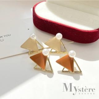 【my stere 我的時尚秘境】現貨-S925銀針-韓國氣質珍珠三角幾何耳環(S925銀針 簡約 金屬 珍珠 幾何圖形)