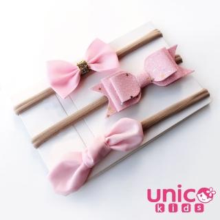 【UNICO】歐美 兒童甜美蝴蝶結髮帶3入組-粉色(髮飾/配件/聖誕)