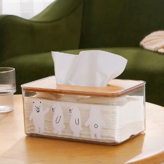 【Dagebeno荷生活】PET材質北極熊透明紙巾盒 桌面臥房衛生紙收納盒(大號)