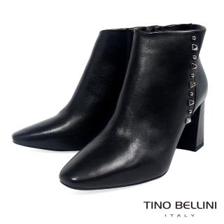 【TINO BELLINI 貝里尼】義大利進口俐落氣場鉚釘高跟短靴TF8542(黑)