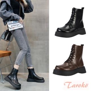 【Taroko】修飾腿型拉鍊顯瘦綁帶馬丁鞋(2色可選)