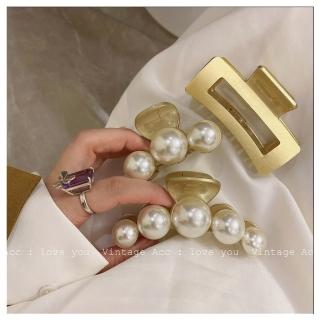 【HaNA 梨花】韓國極有質感的復古啞金．珍珠框型抓夾多款選