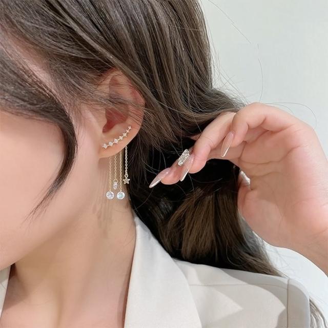 【Emi 艾迷】韓系星潮灑落鋯石925銀針耳環