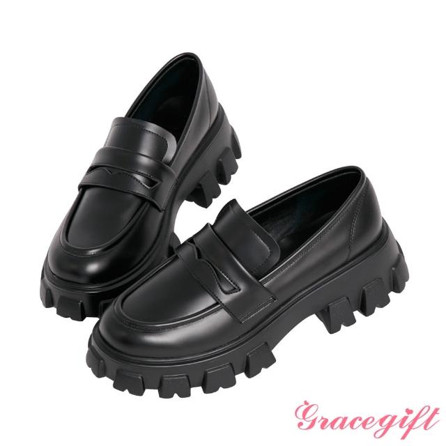【Grace Gift】便仕輕量鋸齒厚底樂福鞋(黑)