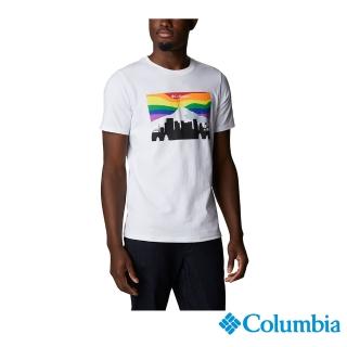 【Columbia 哥倫比亞 官方旗艦】男款-UPF50快排LOGO短袖上衣-白色(UAE08060WT / 排汗.防曬.T恤)