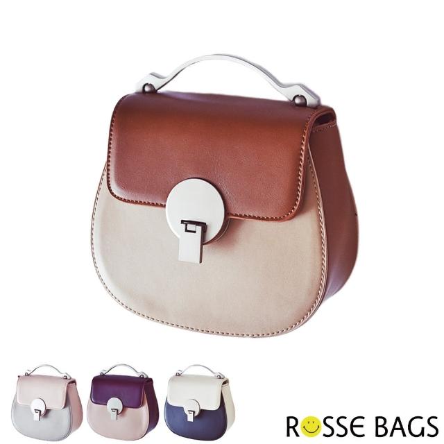 【Rosse Bags】韓版時尚雙配色手提肩背馬鞍包(粉色 / 淺粉 / 黑色)