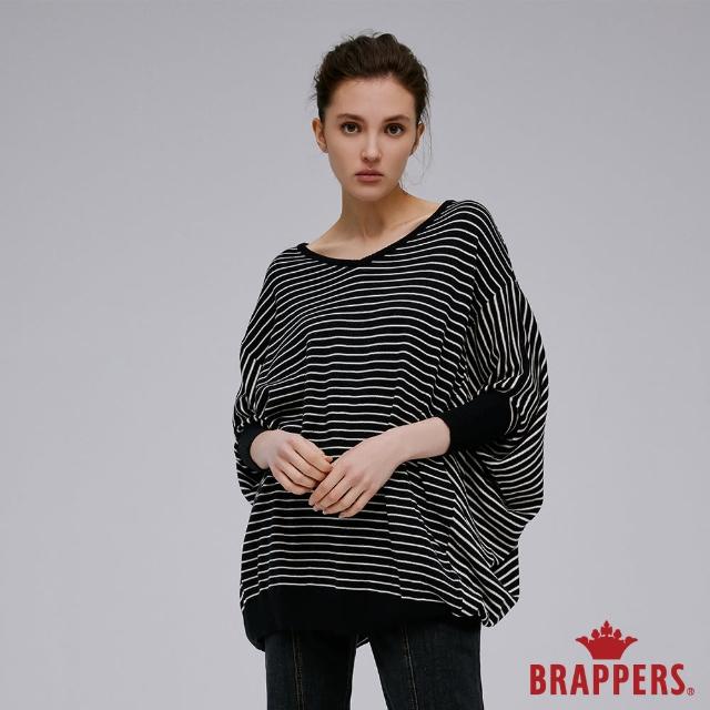 【BRAPPERS】女款 V領寬版條紋線衫(黑)