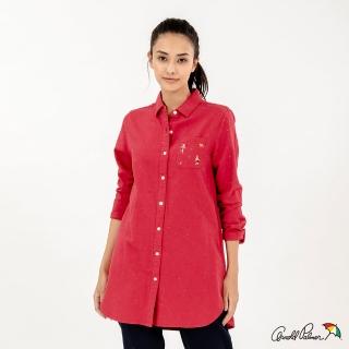 【Arnold Palmer 雨傘】女裝-口袋繡花彩點紗長版襯衫(紅色)