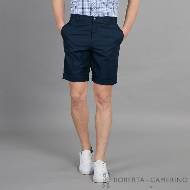 【ROBERTA 諾貝達】都會時尚 合身版純棉休閒短褲(深藍)