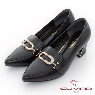 【CUMAR】尖頭鑽飾粗跟樂福鞋(黑色)
