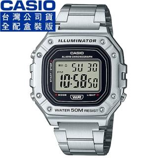 【CASIO 卡西歐】卡西歐野戰電子鋼帶錶-黑(W-218HD-1A 全配盒裝)