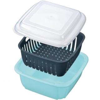 【小禮堂】方形瀝水保鮮盒 2.3L 《綠盒》(平輸品)