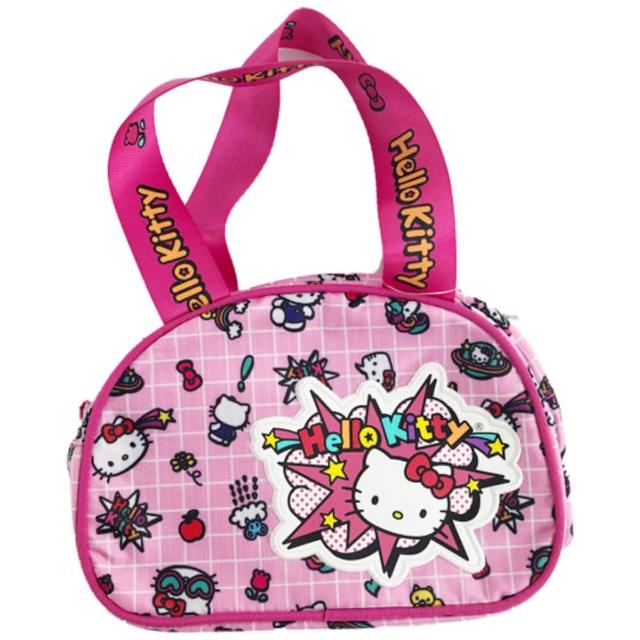 【小禮堂】Hello Kitty 迷你波士頓手提包 《粉色格線》(平輸品)