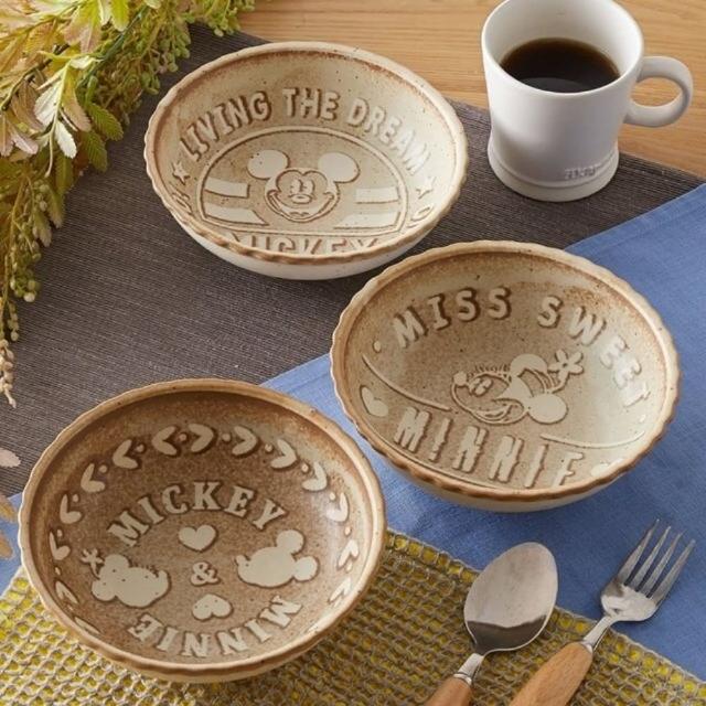 【小禮堂】Disney 迪士尼 米奇米妮 日本製 陶瓷碗3入組 《棕餅乾款》(平輸品)