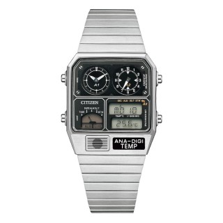 【CITIZEN 星辰】ANA-DIGI TEMP 經典復刻電子腕錶-銀X黑(JG2101-78E)