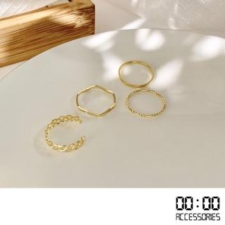 【00:00】韓國設計麻花波浪時尚造型四件套戒指套組(2色任選)