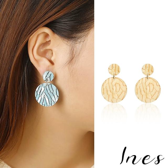 【INES】法式復古裂紋圓片造型耳環(3色任選)