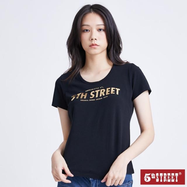 【5th STREET】女燙金粗體LOGO短袖T恤-黑色