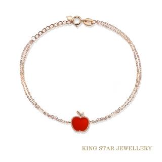 【King Star】瑪瑙18K玫瑰金蘋果鑽石手鍊