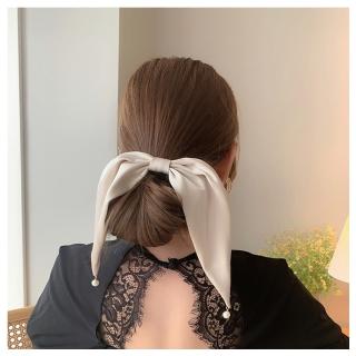 【HaNA 梨花】韓國法式女生簡約時尚．大蝴蝶結綢緞髮夾(彈簧夾)