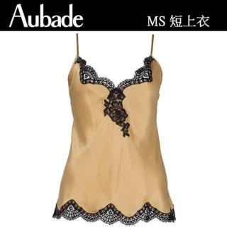 【Aubade】愛的絲綢細帶短上衣 蠶絲蕾絲性感睡衣 女睡衣 法國進口居家服-MS(金)