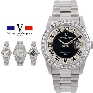 【Valentino Coupeau】奢華雙圈晶鑽羅馬數字不鏽鋼男女款手錶-e(范倫鐵諾 古柏 VCC)