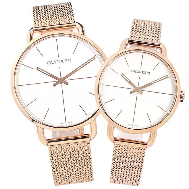 【Calvin Klein 凱文克萊】簡約 米蘭編織不鏽鋼手錶 情人對錶 白x鍍玫瑰金 42mm+36mm(K7B21626.K7B23626)