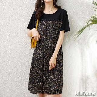 【MsMore】韓版時尚印花拼接柔情洋裝#109866現貨+預購(黑色)
