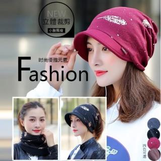 【MGSHOP】法式燙金優雅透氣多功能保暖帽/包頭帽(羽毛款)