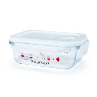 【小禮堂】HELLO KITTY 方形耐熱玻璃保鮮盒 微波便當盒 透明保鮮盒 300ml 《紅 2021新生活》 凱蒂貓