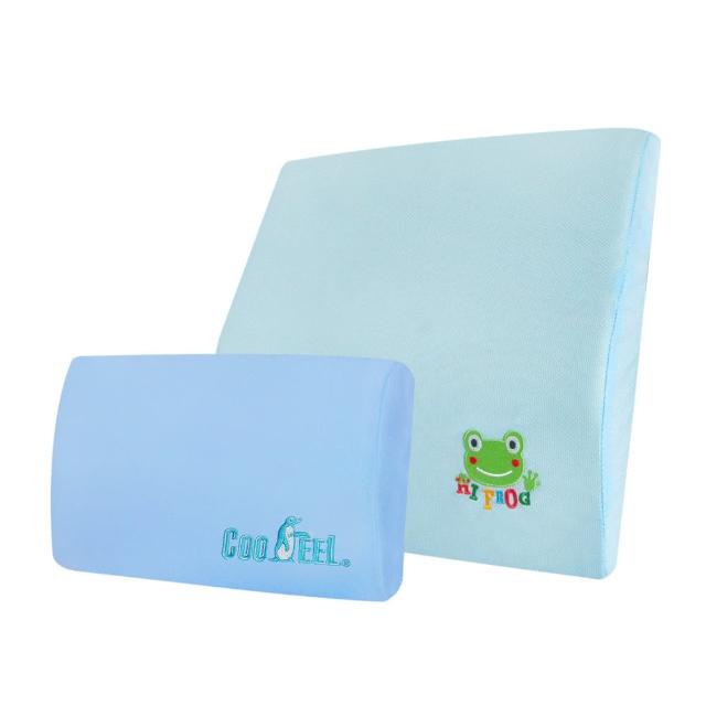 【CooFeel】台灣製造高級酷涼紗記憶午安枕+Hifrog抗菌枕套記憶腰靠枕