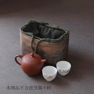 【原藝坊】復古風 加厚棉麻茶具收納包 布包 大(清明上河圖)