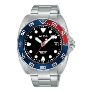 【ALBA】雅柏 Noir 黑色錶盤夜光手錶-限量紅藍造型水鬼44.7mm(AS9M99X1/VJ42-X317D)