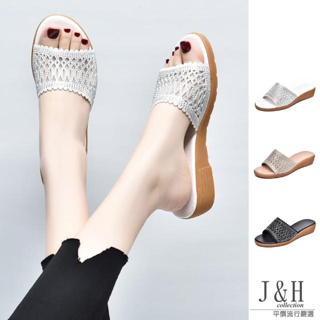 【J&H collection】低調奢華燙鑽厚底涼拖鞋(現+預  金色 / 銀色 / 黑色)