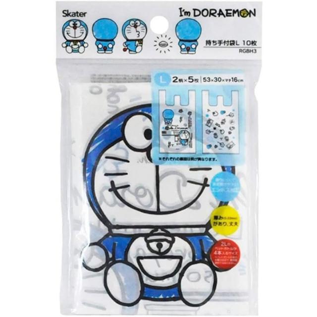 【小禮堂】哆啦A夢 透明環保塑膠袋組 環保購物袋 便當袋 手提袋 《L 10入 藍》